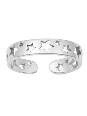 NWT- Women's Sterling Silver (925) Cutout Stars Toe Ring, Adjustable Size